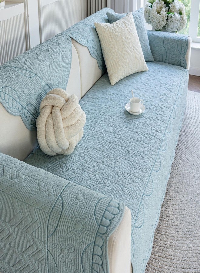 XSlive Cotton Quilted Pet Couch Covers for Sofa Farmhouse Rustic Floral Embroidery Sectional Couch Cover Soft Anti-Slip Sofa Slipcover Furniture Protector for Kids, Dogs, Pets (Blue,28"x28") - Image 5