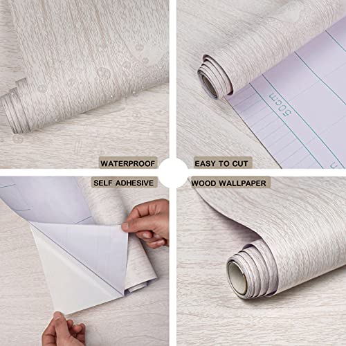 Lativo White Wood Contact Paper for Cabinets and Drawers Wood Grain Peel and Stick Wallpaper for Furniture Table Shelf Liner Self-Adhesive Wallpaper Vinyl Waterproof Easy to Install/Clean 18inW 197inL - Image 4