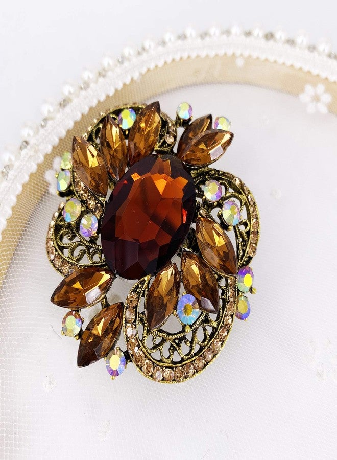 LAXPICOL Women's Large Sparkly Brown Crystal Flower Brooch Pin Fashion Statement Broach Pin - Image 2