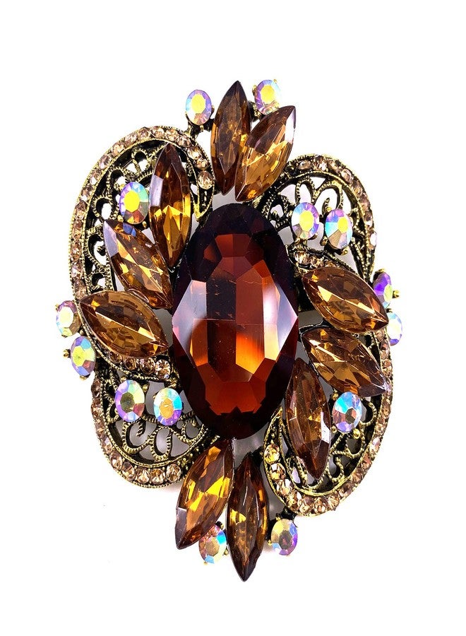 LAXPICOL Women's Large Sparkly Brown Crystal Flower Brooch Pin Fashion Statement Broach Pin - Image 1