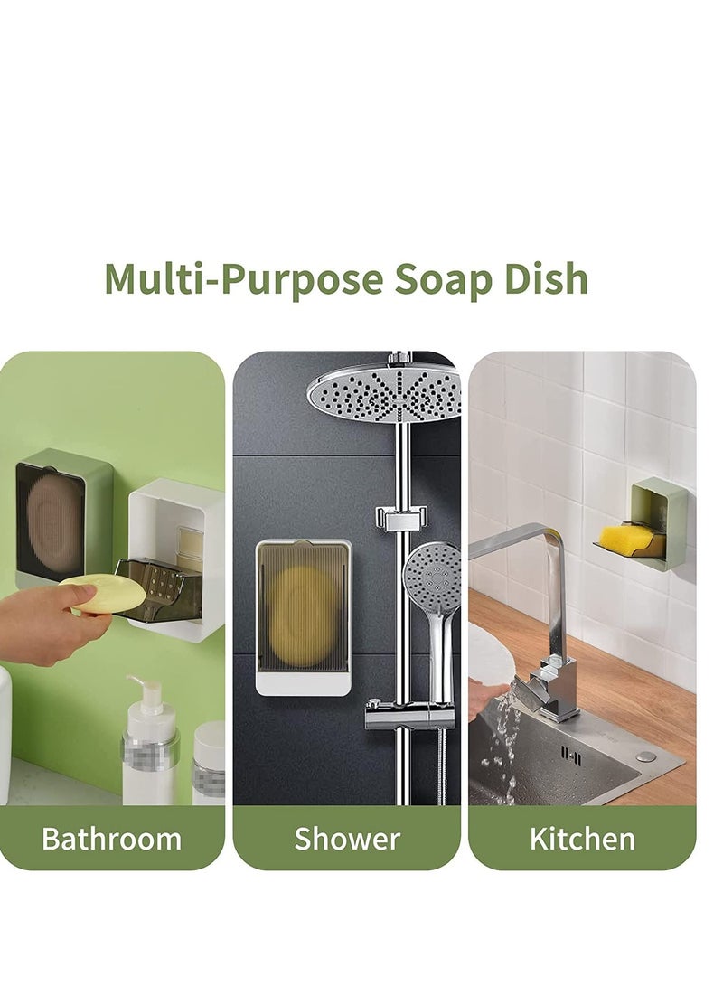 SYOSI حامل صابون حائط 2 عبوة صينية صابون مع تصريف للحمام وكابينة الاستحمام وحوض المطبخ - Image 4