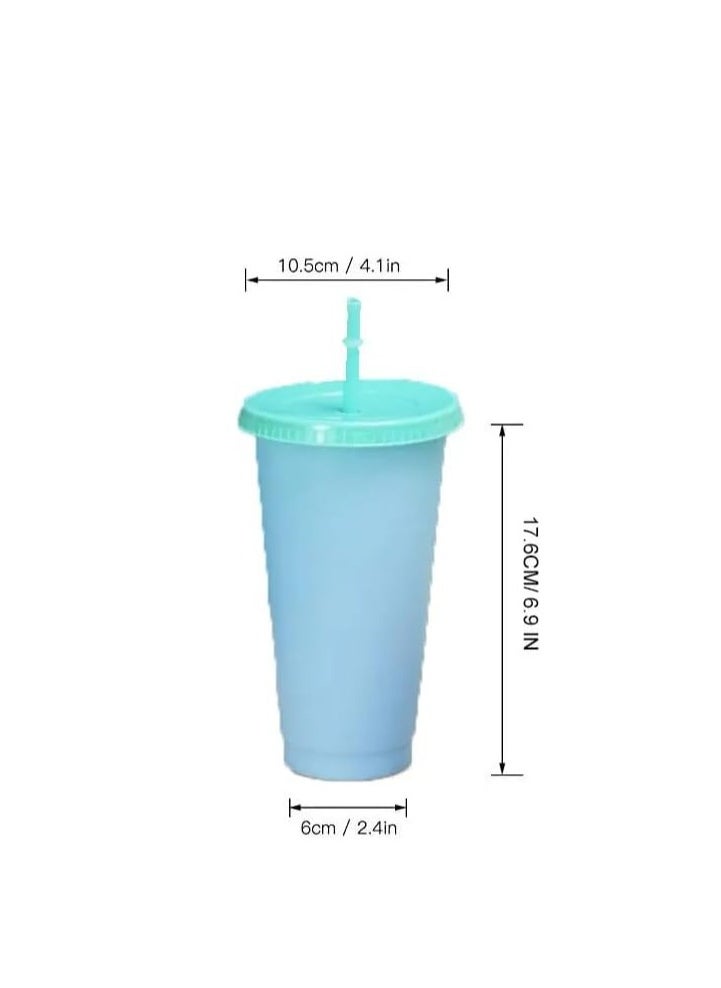 Premify Color Changing Cups, Reusable Plastic Tumblers with Lids & Straws, Magic Colored Party Iced Water Coffee Drinking Travel Mugs - 24oz Cold Drink Cup for Adults Kids (5 PCS)  - Image 4