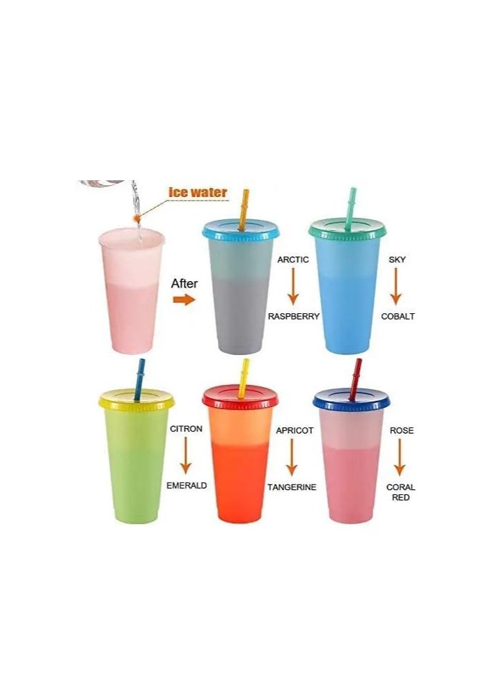 Premify Color Changing Cups, Reusable Plastic Tumblers with Lids & Straws, Magic Colored Party Iced Water Coffee Drinking Travel Mugs - 24oz Cold Drink Cup for Adults Kids (5 PCS)  - Image 5