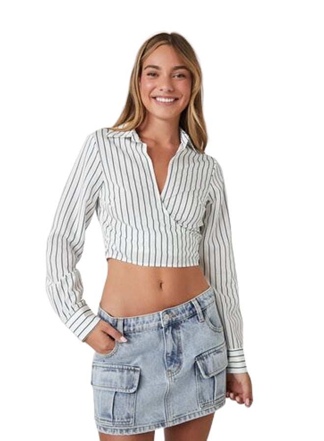 FOREVER 21 Pinstriped Wrap Shirt  - Image 1
