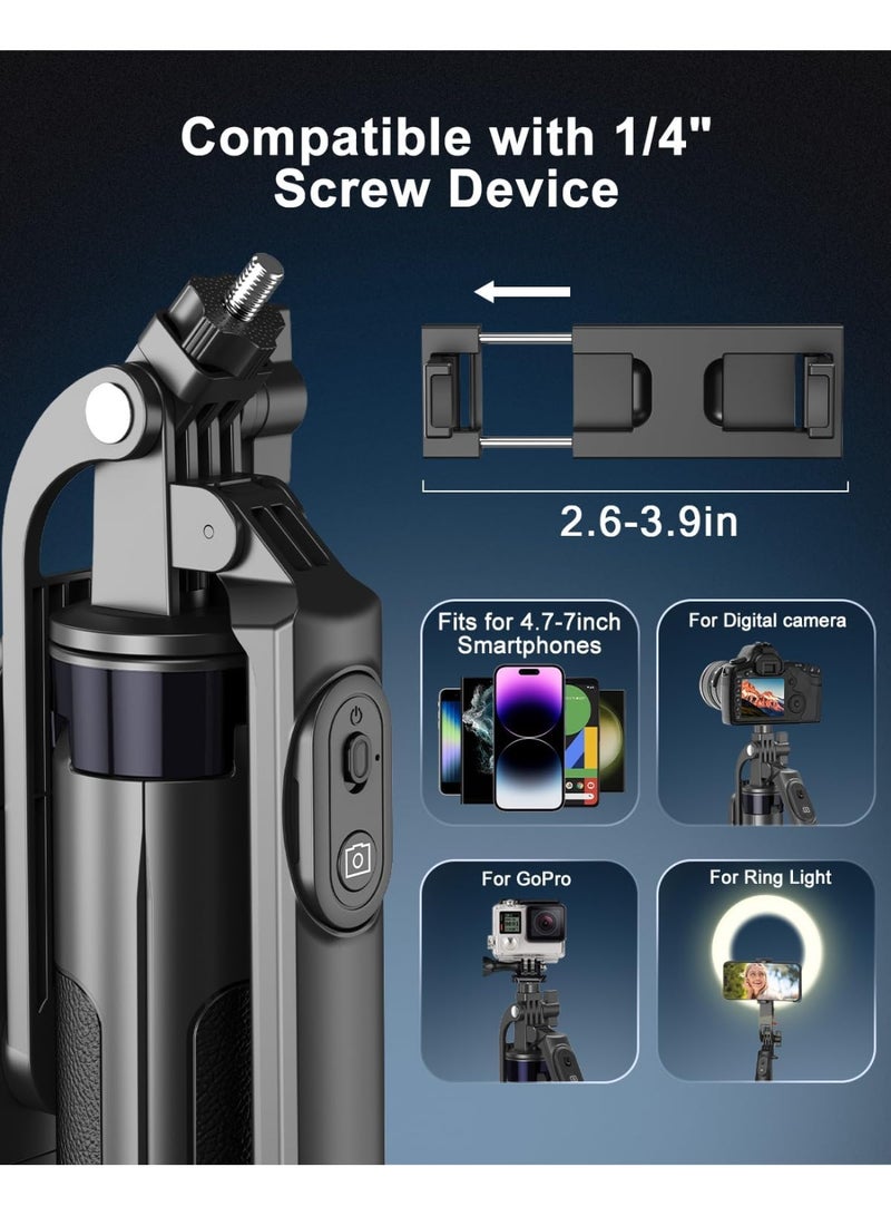 Aluminum Phone Tripod with Fill Light & Rechargeable Remote – Selfie Stick & Phone Stand Compatible with Smartphones, Cameras, DJI, GoPro - Image 2