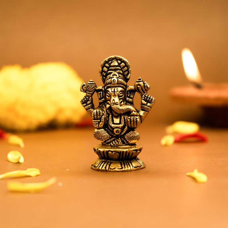 Ekhasa 100 Pure Brass Ganesha Idol Size 55 cm Pital Ganesh Murti for Pooja Room Home Decor Office Desk and Car Dashboard Vinayagar Statue for Diwali Puja - Image 1