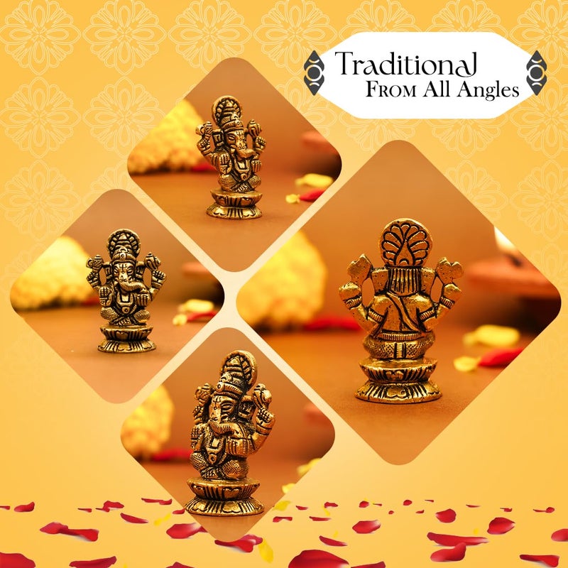 Ekhasa 100 Pure Brass Ganesha Idol Size 55 cm Pital Ganesh Murti for Pooja Room Home Decor Office Desk and Car Dashboard Vinayagar Statue for Diwali Puja - Image 3
