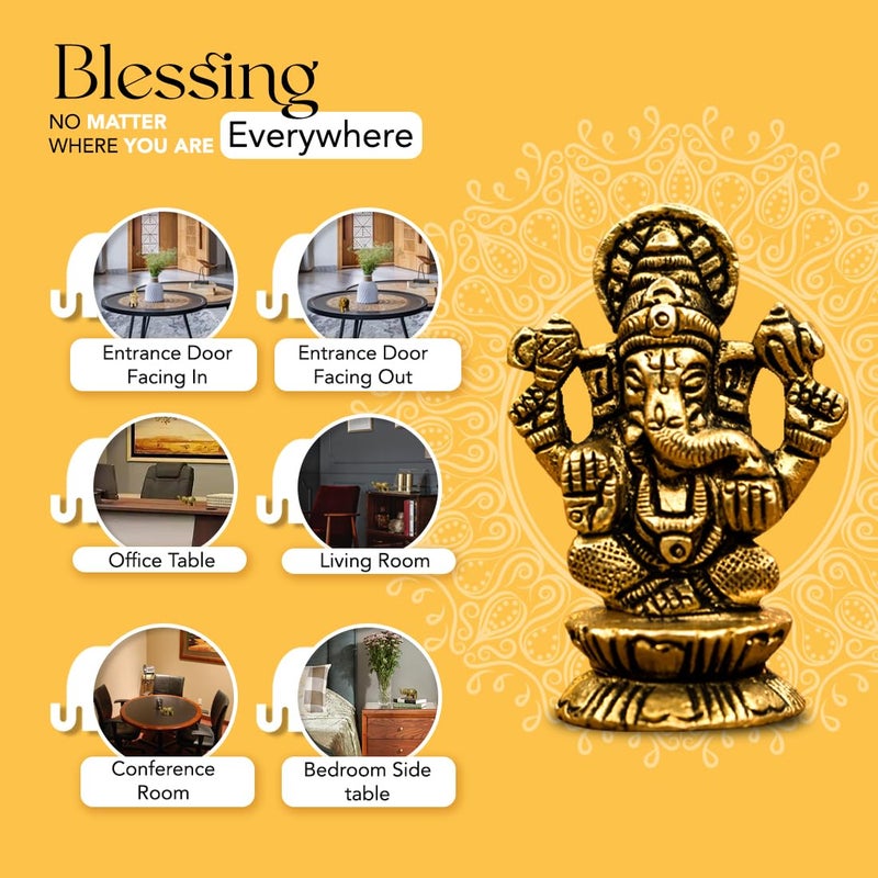 Ekhasa 100 Pure Brass Ganesha Idol Size 55 cm Pital Ganesh Murti for Pooja Room Home Decor Office Desk and Car Dashboard Vinayagar Statue for Diwali Puja - Image 4