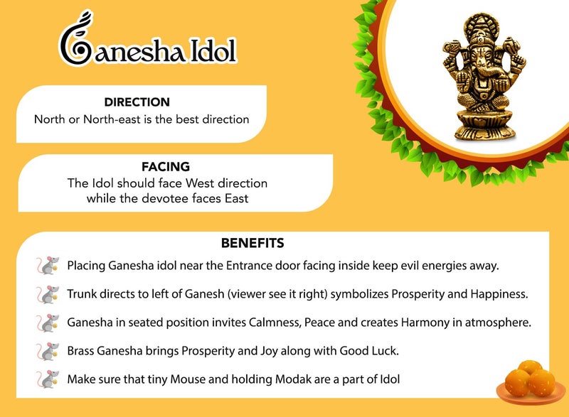 Ekhasa 100 Pure Brass Ganesha Idol Size 55 cm Pital Ganesh Murti for Pooja Room Home Decor Office Desk and Car Dashboard Vinayagar Statue for Diwali Puja - Image 5