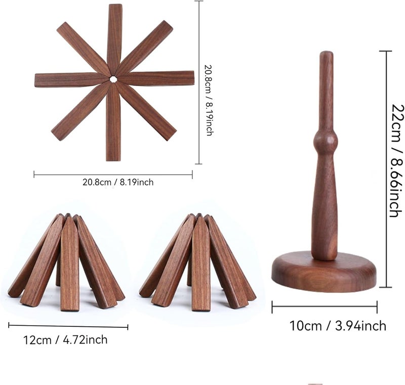 ShinianYa Wooden Tree Trivets for Hot Dishes Tree Coasters Set for Hot Pot Bowl Teapot  3 Wood Trivets  1 Stand Black Walnut Color Box - Image 2