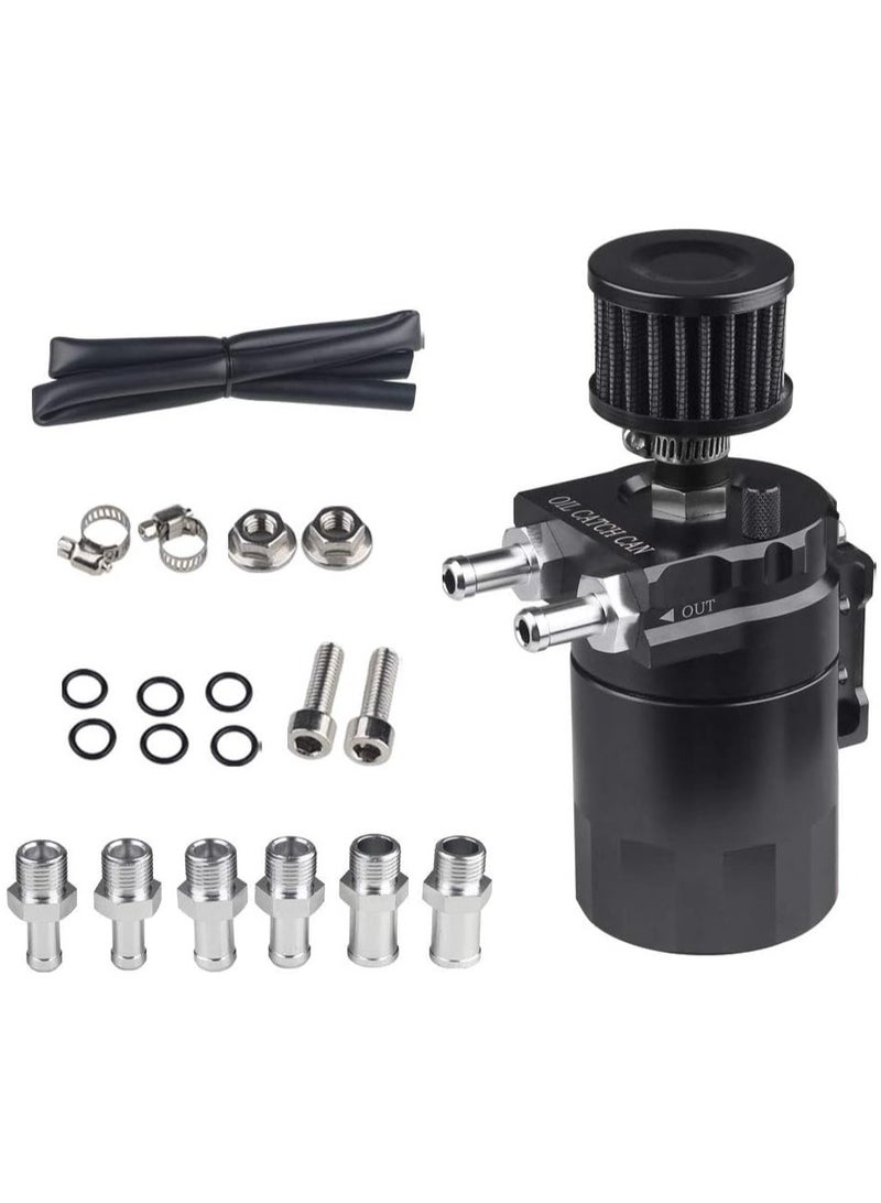 No branded Oil Catch Can Tank Kit with Breather 300ml Aluminum Polish Engine Air Oil Separator Tank Reservoir Kit Universal (Black) - Image 1
