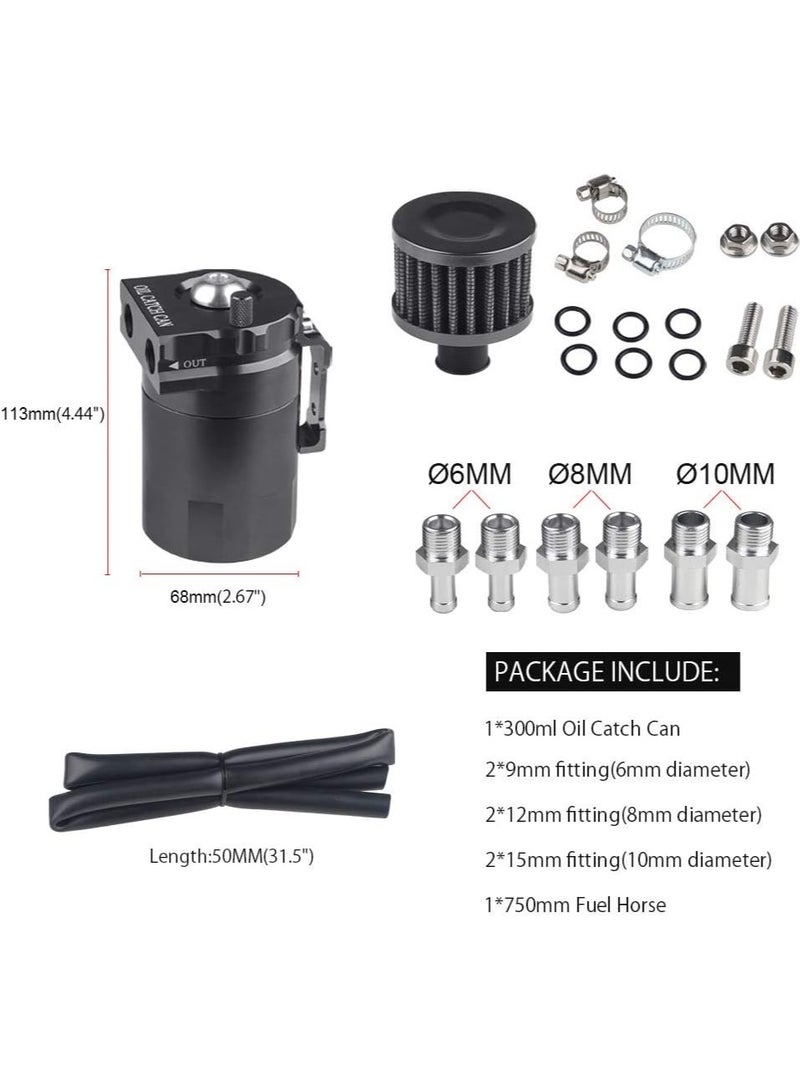 No branded Oil Catch Can Tank Kit with Breather 300ml Aluminum Polish Engine Air Oil Separator Tank Reservoir Kit Universal (Black) - Image 3