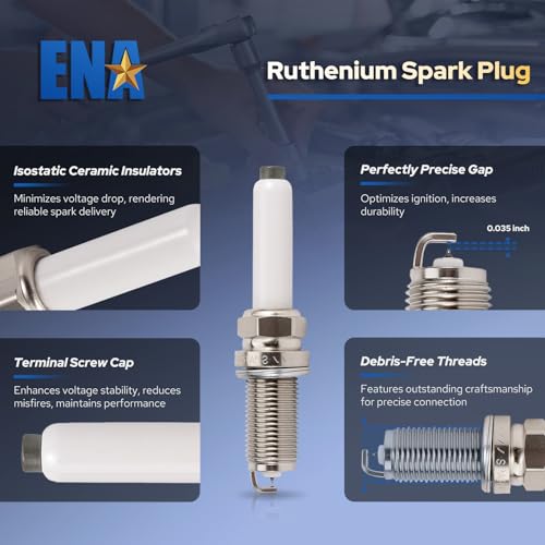ENA شمعات الإشعال ENA روثينيوم لـ 95125 LFER7BHX 06K905601B متوافقة مع فولكس فاجن جيتا بيتل جولف GTI باسات وأودي A3 A4 A5 A6 allroad كواترو Q5 Q7 1.8L 2.0L L4 مجموعة من 4 - Image 2