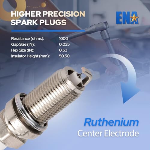 ENA شمعات الإشعال ENA روثينيوم لـ 95125 LFER7BHX 06K905601B متوافقة مع فولكس فاجن جيتا بيتل جولف GTI باسات وأودي A3 A4 A5 A6 allroad كواترو Q5 Q7 1.8L 2.0L L4 مجموعة من 4 - Image 4