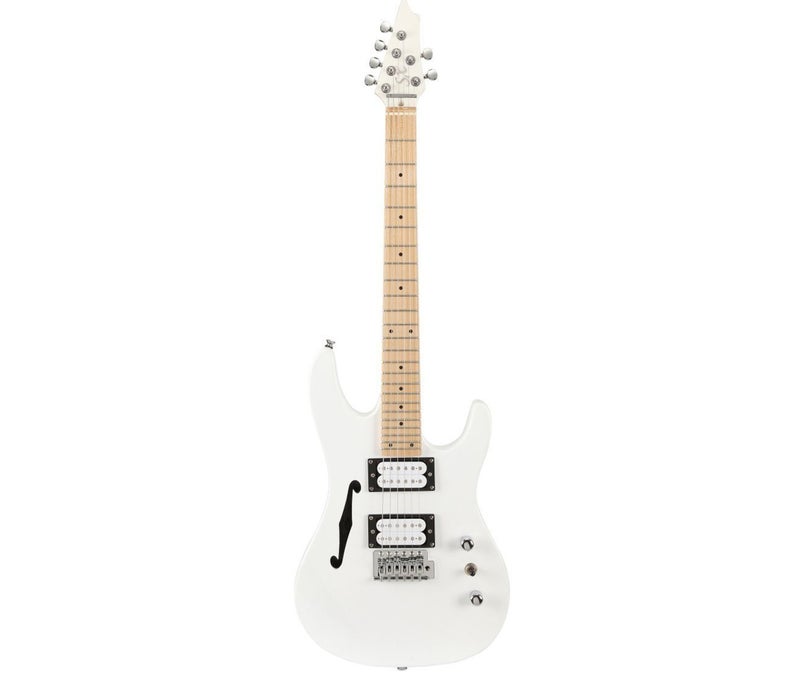 SX Guitar Hawk Semi Hollowbody SE Mini Electric Guitar - White - Image 3