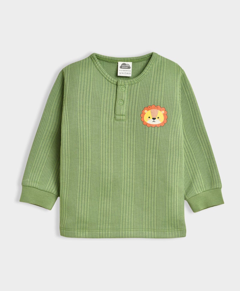 Mi Arcus Solid Knitted Green Fullsleeves Thermal Top with Pyjama Set for Baby Boys Girls Kids 5-6 Years - Image 2