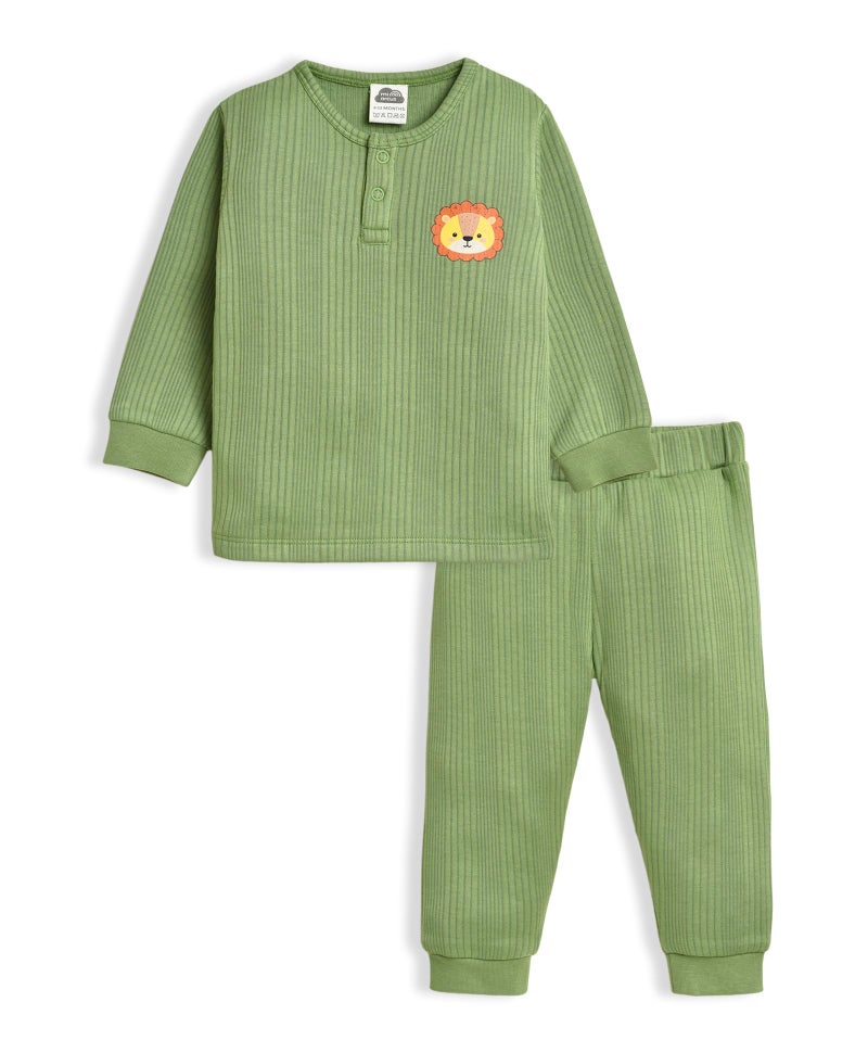 Mi Arcus Solid Knitted Green Fullsleeves Thermal Top with Pyjama Set for Baby Boys Girls Kids 5-6 Years - Image 1