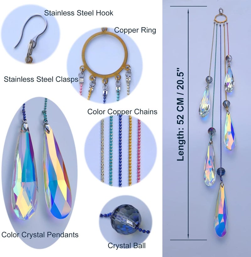 Pedobo Crystals Teardrop Prisms Suncatcher Hanging Ornament Rainbow Maker for Home,Garden Decoration (Colorful Blue) - Image 1
