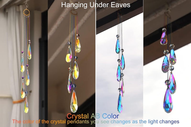 Pedobo Crystals Teardrop Prisms Suncatcher Hanging Ornament Rainbow Maker for Home,Garden Decoration (Colorful Blue) - Image 3