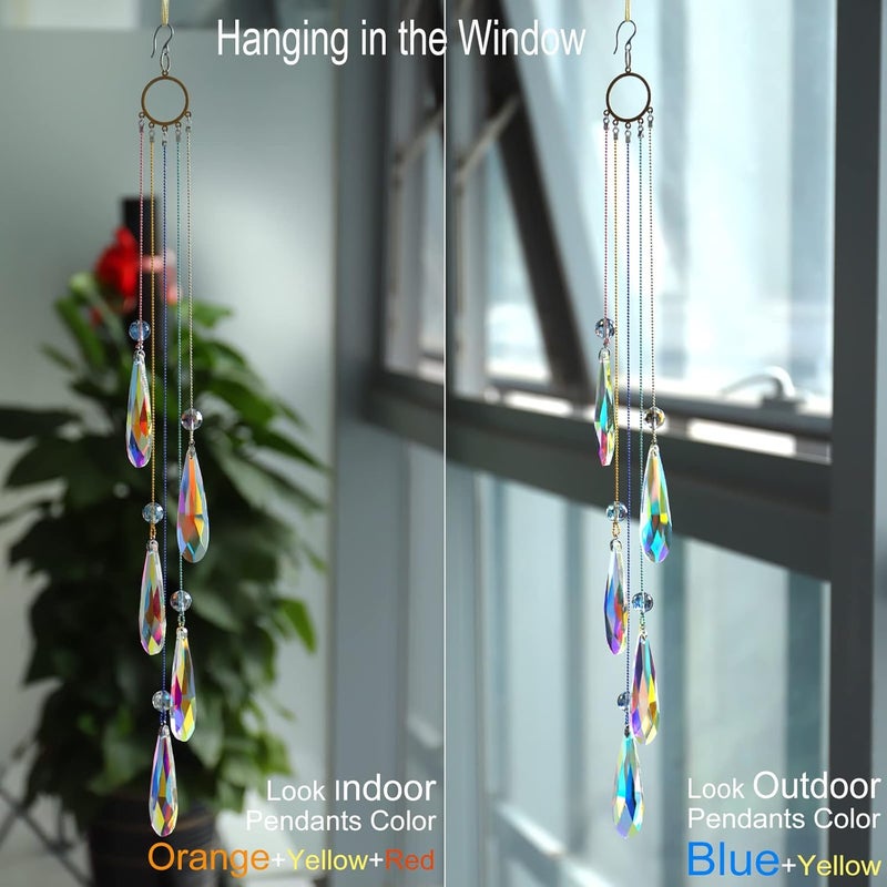 Pedobo Crystals Teardrop Prisms Suncatcher Hanging Ornament Rainbow Maker for Home,Garden Decoration (Colorful Blue) - Image 2