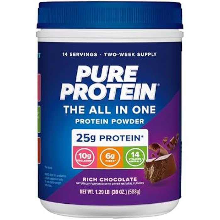 Pure Protein All-In-One Powder, Rich Chocolate - Whey & Collagen, High Fiber, Vitamins, No Added Sugar, Non-GMO, Gluten-Free, 1.25lb - Image 1
