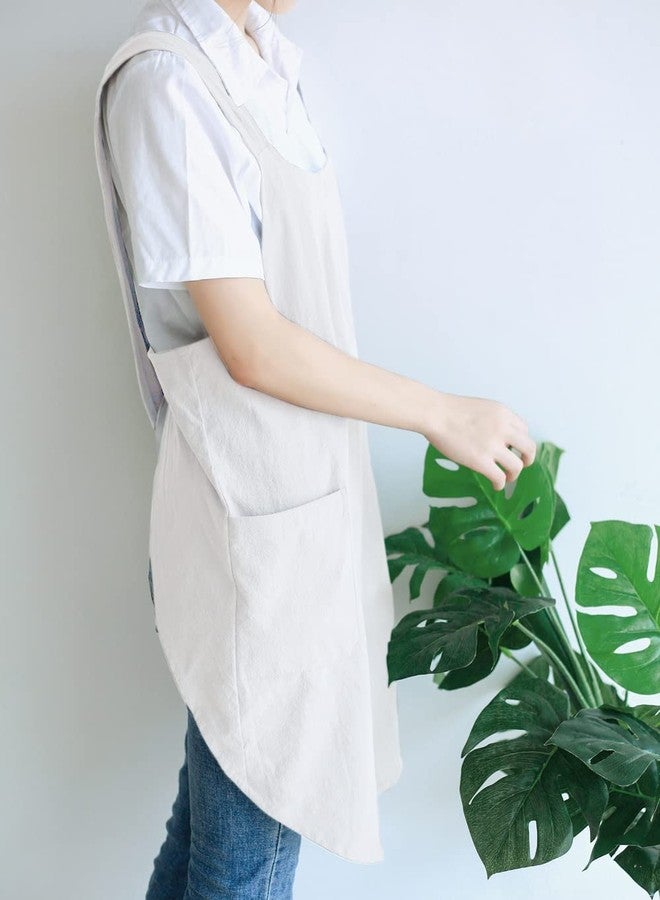 NEWGEM Japanese Linen Cross Back Kitchen Cooking Aprons for Men with Pockets for Baking Painting Gardening Cleaning White - Image 4