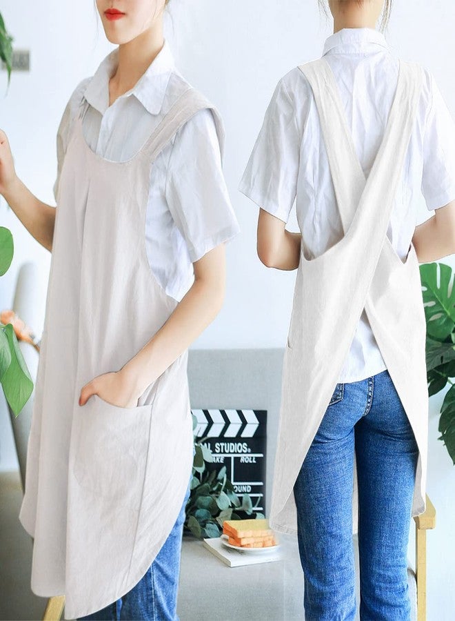NEWGEM Japanese Linen Cross Back Kitchen Cooking Aprons for Men with Pockets for Baking Painting Gardening Cleaning White - Image 3