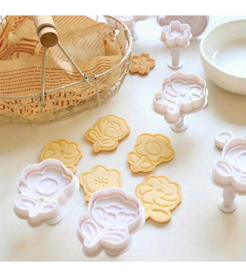 Plastic Flower Cookie Mold Set 4pcs Spring Pressing Easy Demolding - Image 2