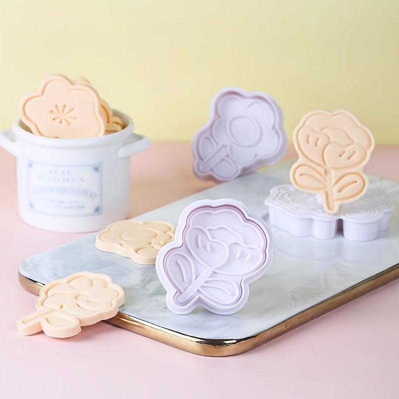 Plastic Flower Cookie Mold Set 4pcs Spring Pressing Easy Demolding - Image 1