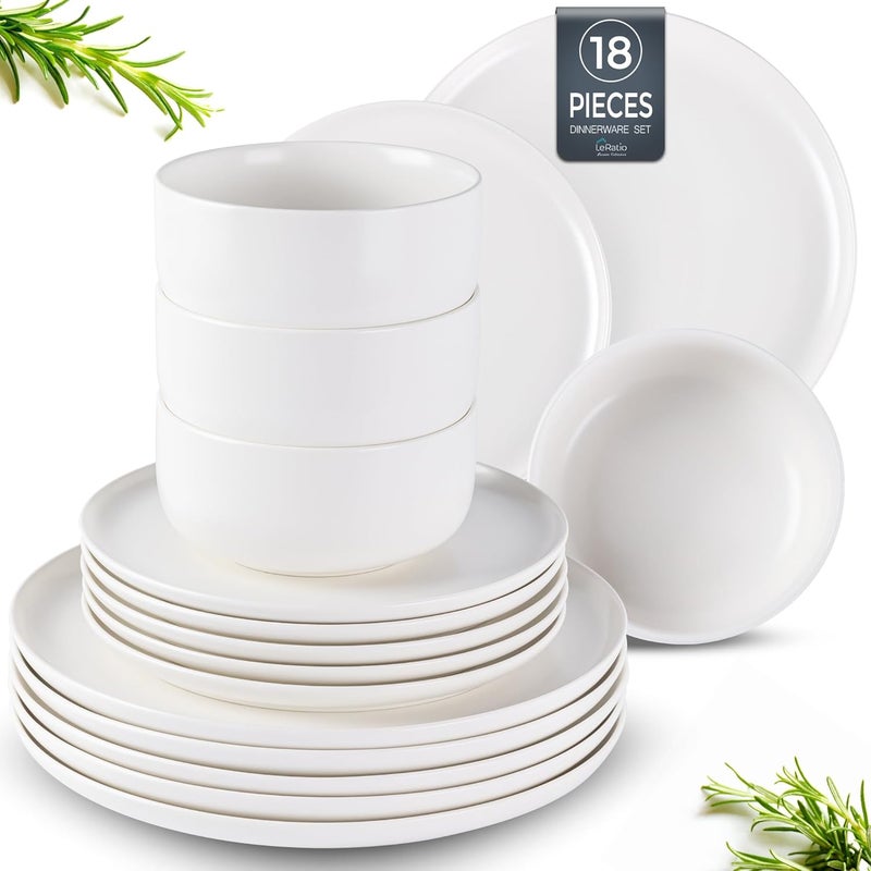 LERATIO Stoneware Dinnerware Sets for 6Handcarft Ceramic Plates and Bowls SetsChip and Scratch Resistant Dishes Dishwasher  Microwave Safe Oven safeReactive GlazeWhite - Image 1