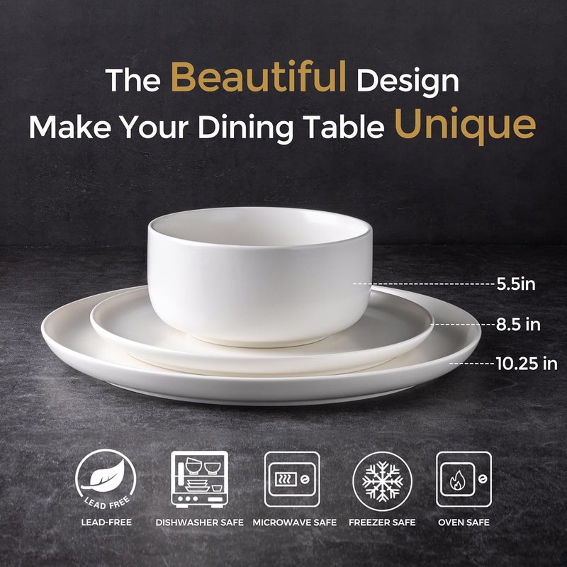 LERATIO Stoneware Dinnerware Sets for 6Handcarft Ceramic Plates and Bowls SetsChip and Scratch Resistant Dishes Dishwasher  Microwave Safe Oven safeReactive GlazeWhite - Image 2