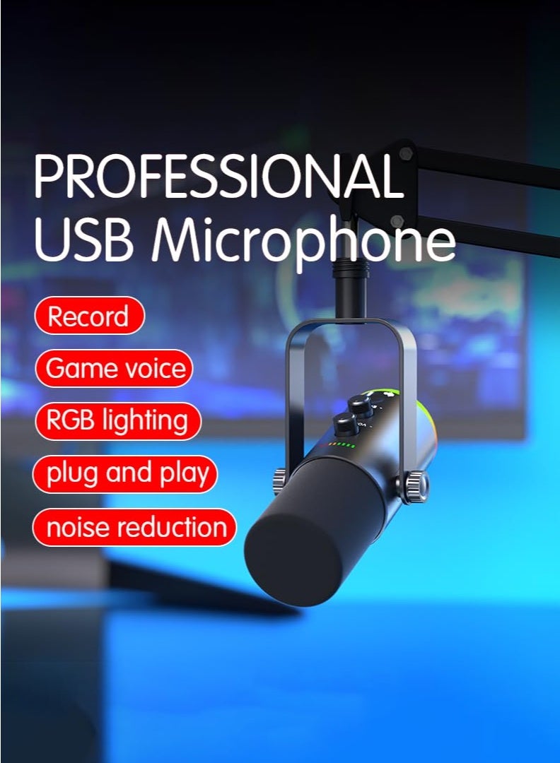 Arabest USB/XLR Dynamic Microphone for Podcasting, Gaming Streaming Mic with RGB Light, Mute Button, Noise Cancellation, Desktop Stand - Image 3
