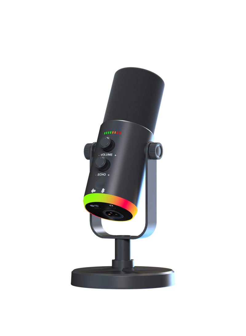Arabest USB/XLR Dynamic Microphone for Podcasting, Gaming Streaming Mic with RGB Light, Mute Button, Noise Cancellation, Desktop Stand - Image 1