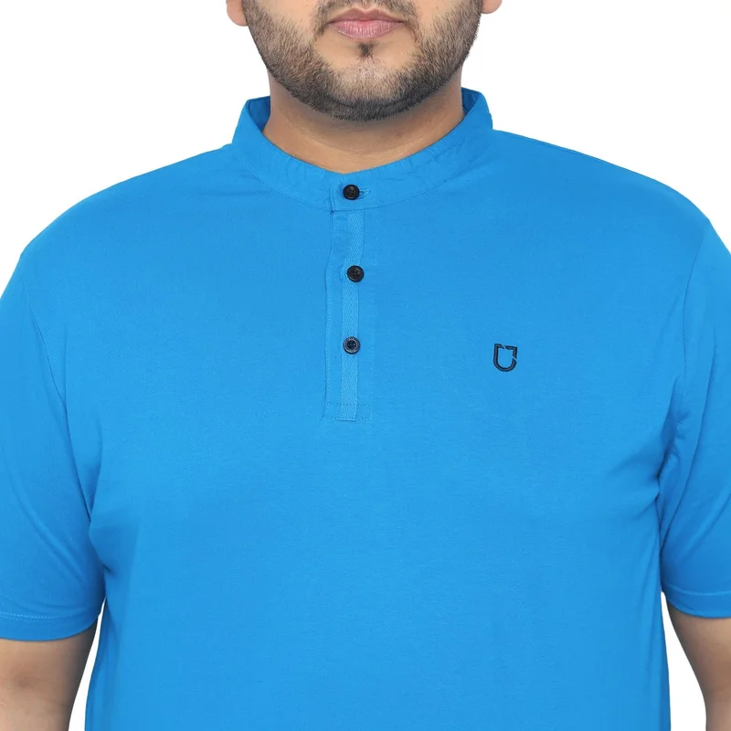 Urbano Fashion  Urbano Plus Men's Sky Blue Solid Mandarin Collar Regular Fit Cotton T-Shirt for Men | Best Price UAE