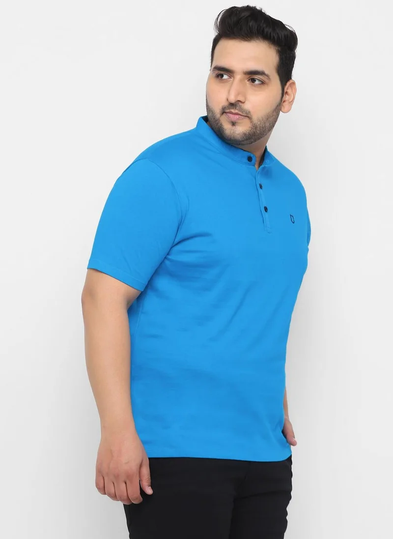 Urbano Fashion  Urbano Plus Men's Sky Blue Solid Mandarin Collar Regular Fit Cotton T-Shirt for Men | Best Price UAE