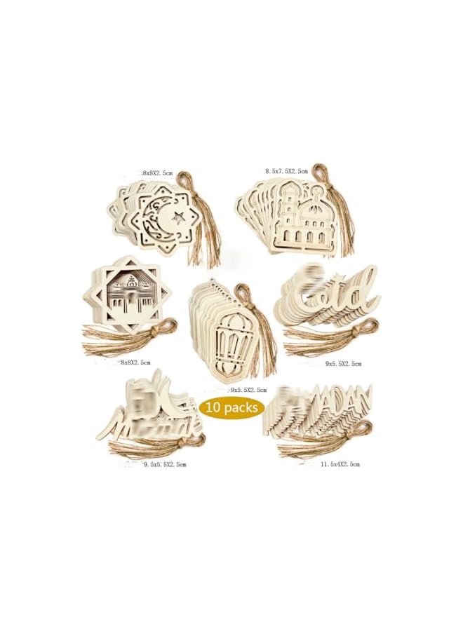 The Bros 10 Pack Wooden Decorative Hanging Ornaments,Decoration Moon Star Wind Light Shape Pendant Ornament with Jute Tassels, Wooden Pendants for Home Living Room Bedroom Decorations (10, style 2) - Image 2