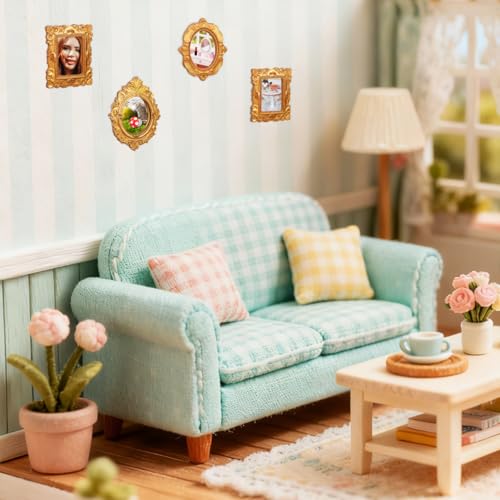 VOSAREA 15pcs Mini Gold Frames Sturdy Resin Mini Picture Frames for Dollhouse Decor Small Antique Wall Hanging Display for Jewelry Display and DIY Crafts Photography Wall Decor 157X118X012in - Image 5