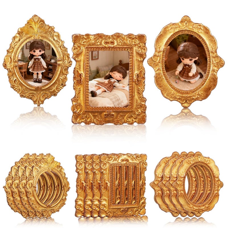 VOSAREA 15pcs Mini Gold Frames Sturdy Resin Mini Picture Frames for Dollhouse Decor Small Antique Wall Hanging Display for Jewelry Display and DIY Crafts Photography Wall Decor 157X118X012in - Image 3