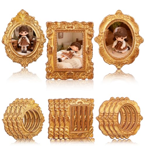 VOSAREA 15pcs Mini Gold Frames Sturdy Resin Mini Picture Frames for Dollhouse Decor Small Antique Wall Hanging Display for Jewelry Display and DIY Crafts Photography Wall Decor 157X118X012in - Image 1