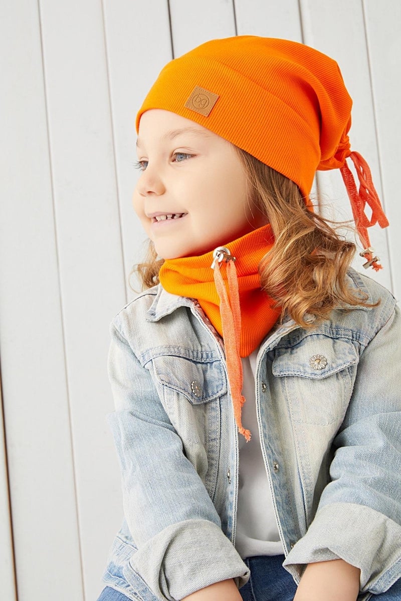 Babygiz Girl's Orange String Hat Beanie Neck Collar Set Cotton Camisole  - Image 1