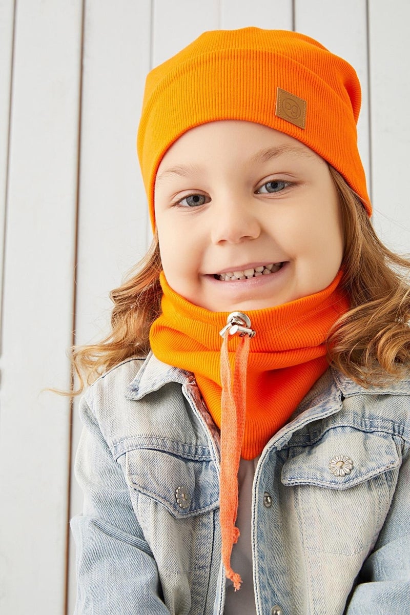 Babygiz Girl's Orange String Hat Beanie Neck Collar Set Cotton Camisole  - Image 2
