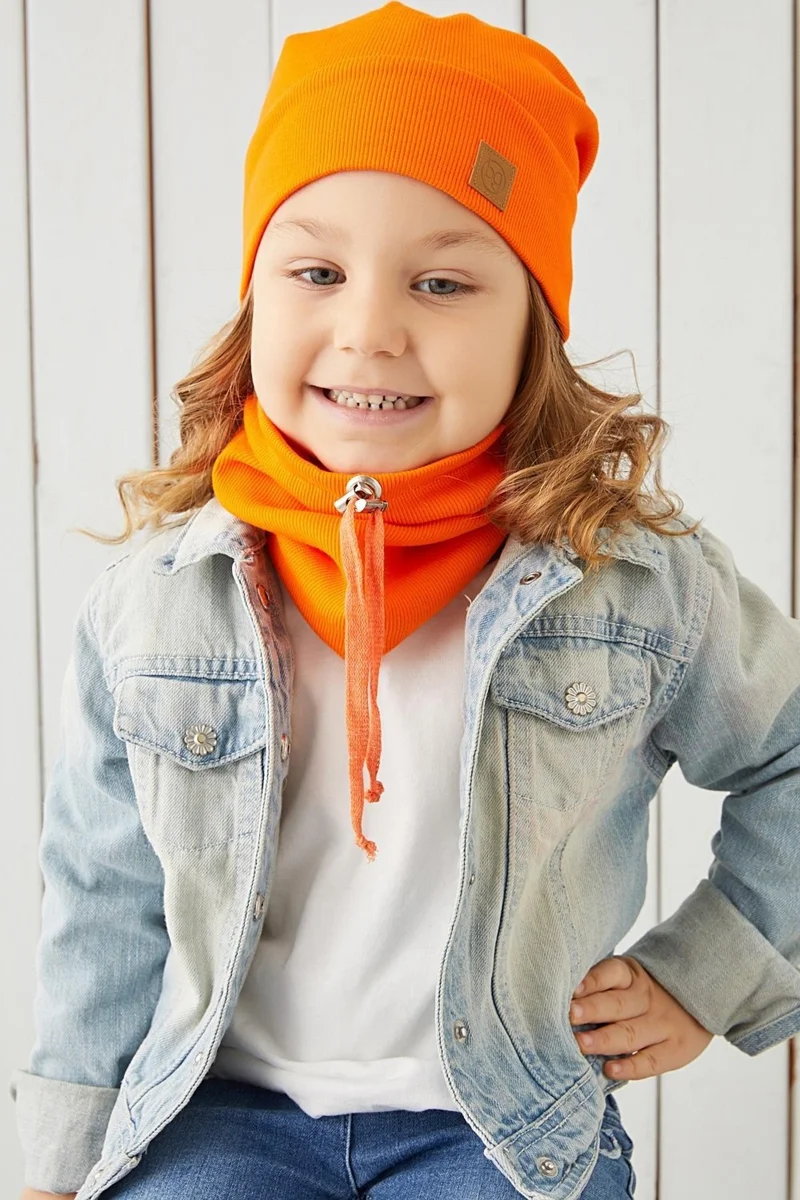Babygiz Girl's Orange String Hat Beanie Neck Collar Set Cotton Camisole