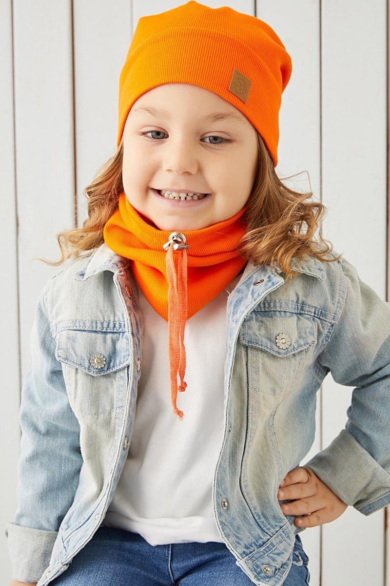 Babygiz Girl's Orange String Hat Beanie Neck Collar Set Cotton Camisole  - Image 3
