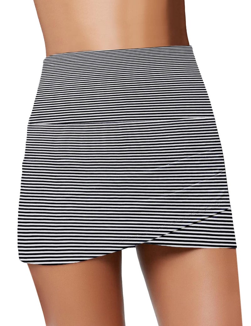 GRAPENT Women's Striped High Waist Tulip Hem Shirring Swim Skirt Bathing Suit Swimwear Swimsuit Bikini Bottom Size Large US 12-14 - Image 1