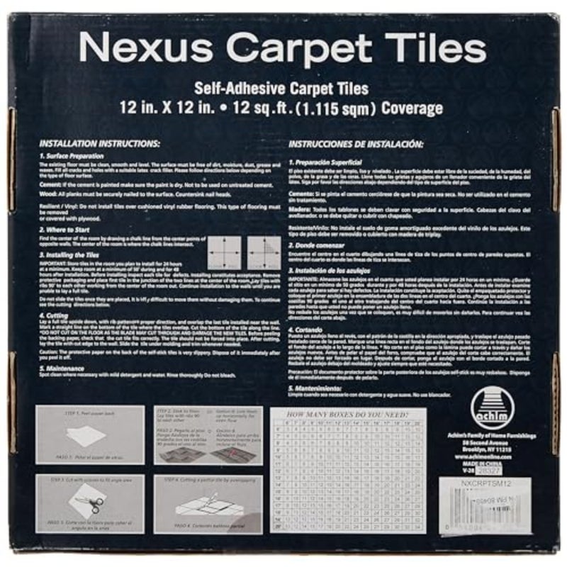 المفروشات المنزلية Nexus 12 بوصة × 12 بوصة بلاط أرضيات سجاد ذاتي اللصق للاستخدام السكني، ألياف البوليستر، رمادي فحمي، تركيب سهل التقشير واللصق - Image 3