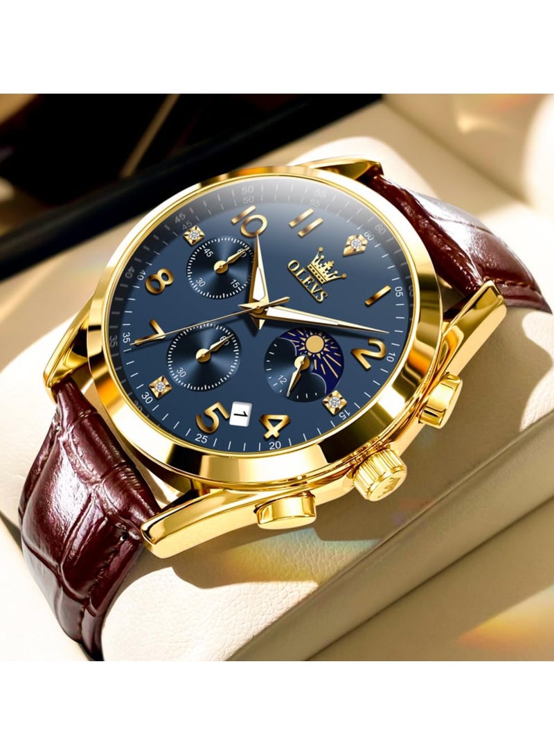 OLEVS Men's Watches Brown Leather with Date,Casual Watches for Men,Large Face Watches Men,Chronograph Mens Watch,Sport Waterproof Business Dress Analog Quartz Men's Wrist Watches Reloj De Hombre - Image 2