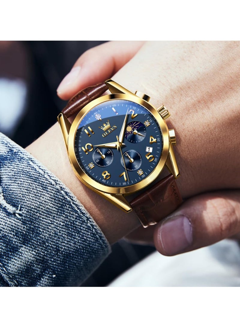 OLEVS Men's Watches Brown Leather with Date,Casual Watches for Men,Large Face Watches Men,Chronograph Mens Watch,Sport Waterproof Business Dress Analog Quartz Men's Wrist Watches Reloj De Hombre - Image 3