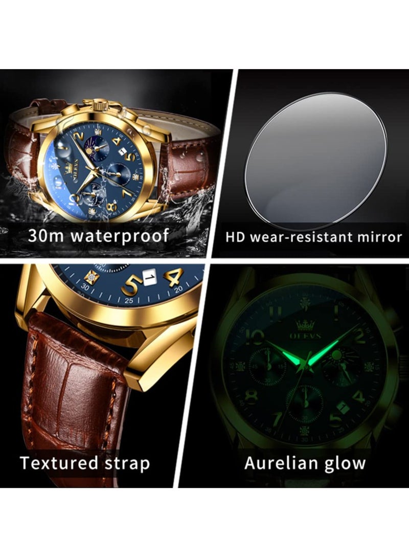 OLEVS Men's Watches Brown Leather with Date,Casual Watches for Men,Large Face Watches Men,Chronograph Mens Watch,Sport Waterproof Business Dress Analog Quartz Men's Wrist Watches Reloj De Hombre - Image 4