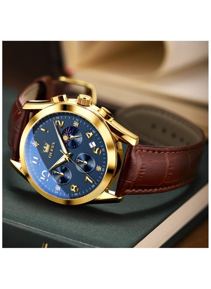 OLEVS Men's Watches Brown Leather with Date,Casual Watches for Men,Large Face Watches Men,Chronograph Mens Watch,Sport Waterproof Business Dress Analog Quartz Men's Wrist Watches Reloj De Hombre - Image 5