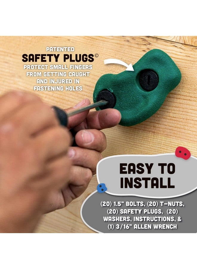 Squirrel Products منتجات السناجب: أدوات تسلق الصخور للأطفال - ملحقات ملعب داخلي وخارجي - مجموعة تسلق جدار الصخور مع معدات التركيب - 10 قطع مع مقابس أمان مسجلة - Image 3